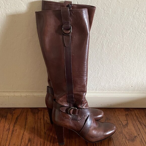 Cole Haan Courtney Tall Leather Boots with Nike Air Sole – Chestnut Brown – Wome - Picture 1 of 15